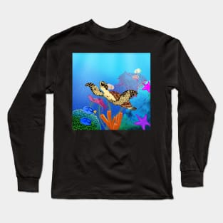 Marine Turtle Swimming Over a Coral Reef Long Sleeve T-Shirt